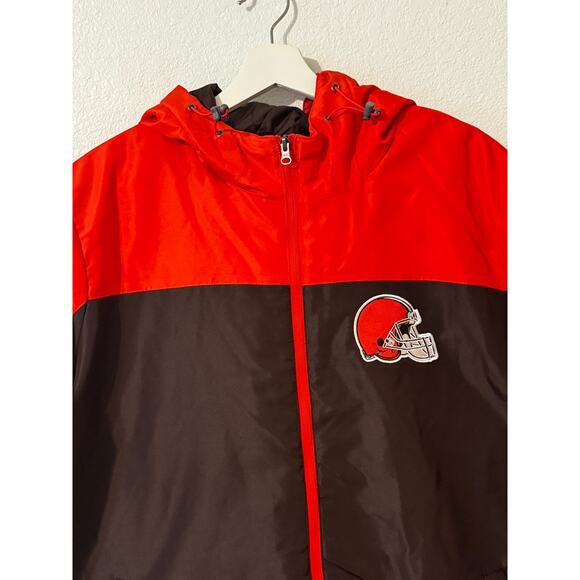 GIII Apparel Group NFL Browns Hooded Puffer Jacket Brown & Orange Size XL - Picture 3 of 11